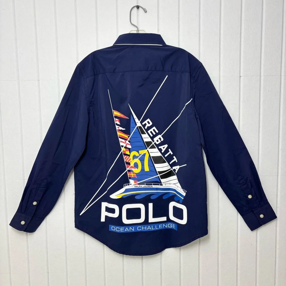 Ralph Lauren Navy Blue Button Down Performance Shirt Size M (10-12)‎